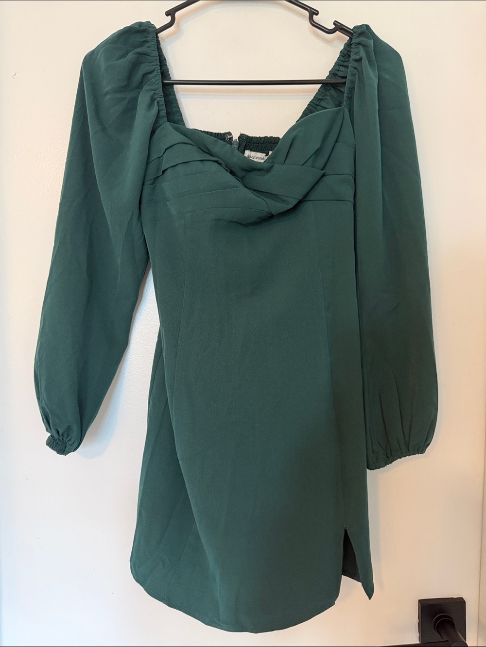 NWT Abercrombie & Fitch Long Sleeve Draped Bodice Mini Dress Emerald Green XS